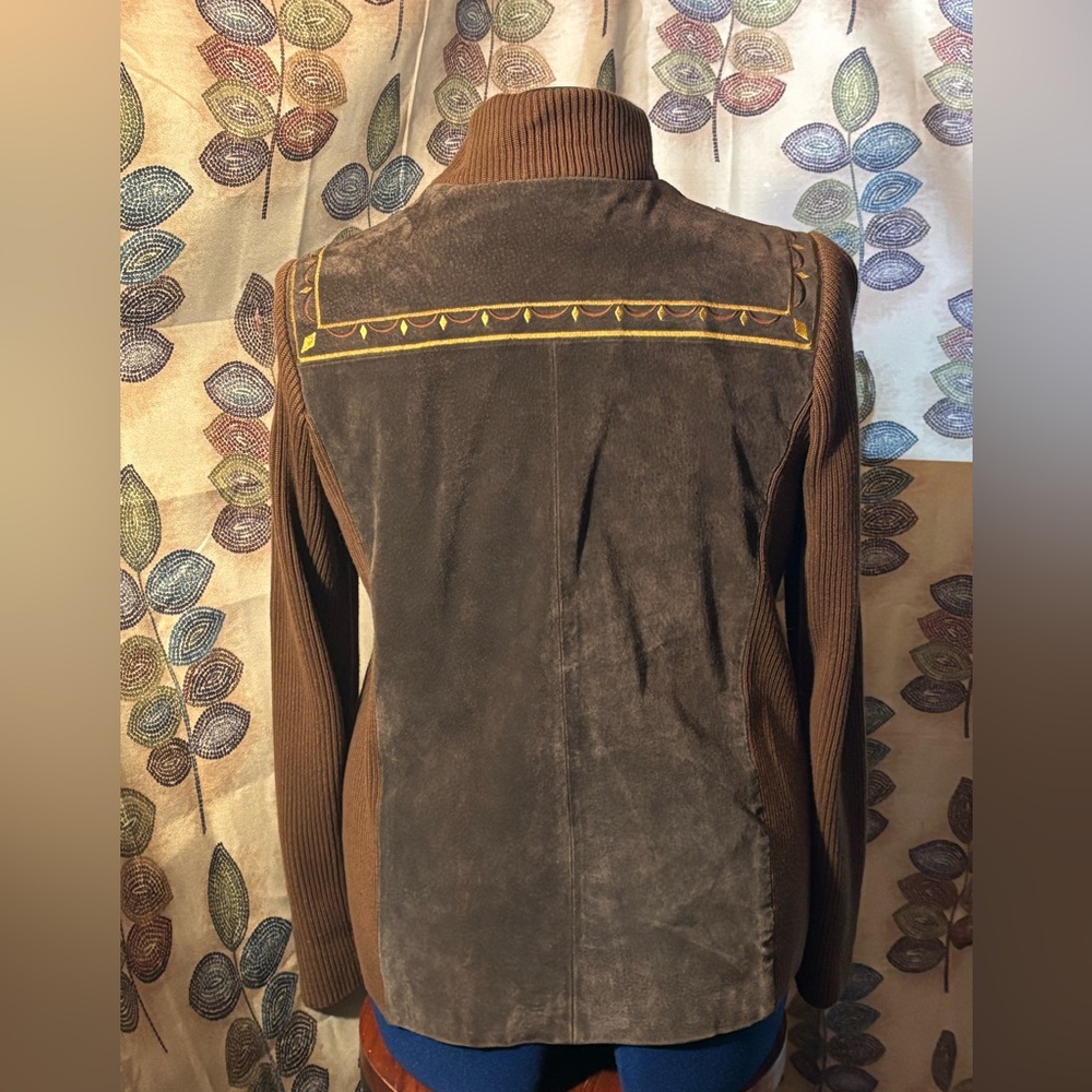 Bob Mackie Vintage Brown Leather Jacket with Gold Embroidery Size Small - Picture 11 of 12